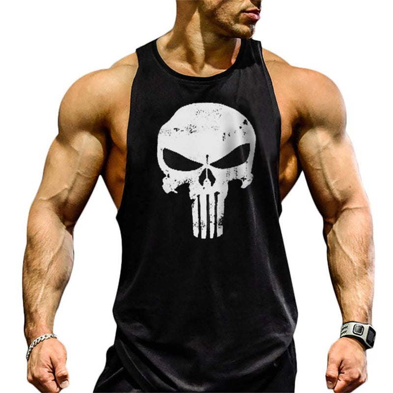 YeeHoo Men's Skull Gym Cotton Tank Tops Muscle Bodybuilding Stringer Vest Sleeveless Weight-Training T-Shirt - Image 1
